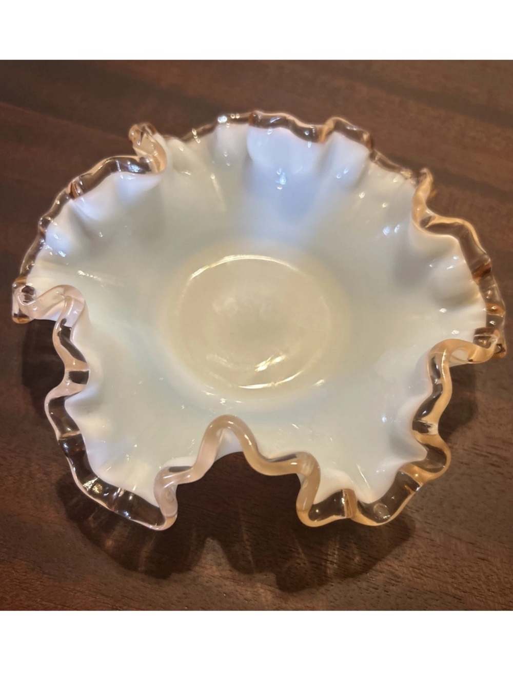 Vintage Fenton Rose Crest Bon Bon Dish Double Crimped 6” Art Glass Ruffle Pink